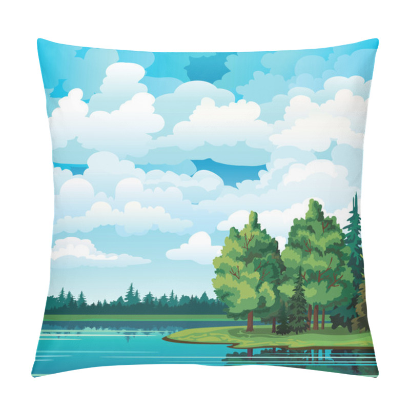 Personality  Green Summer With Trees, Clouds And Lake Pillow Covers