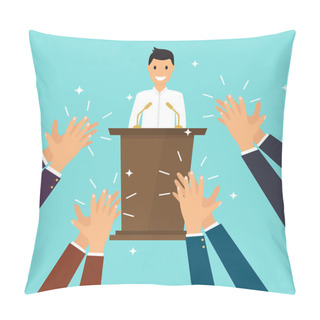 Personality  Man Giving A Speech On Stage Pillow Covers