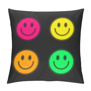 Personality  Big Smiley Face Four Color Glowing Neon Vector Icon Pillow Covers