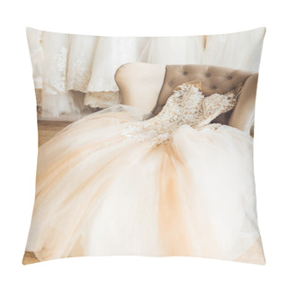 Personality  Lace Wedding Dress On Chair In Wedding Salon Pillow Covers