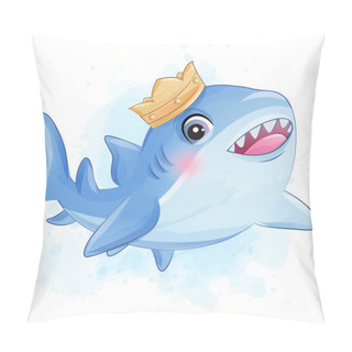 Personality  Cute Little Shark With Watercolor Illustration Pillow Covers