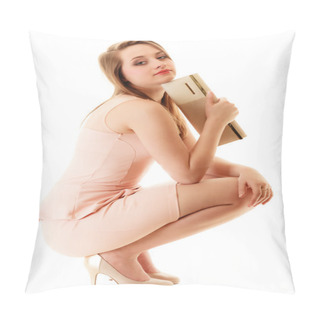 Personality  Woman In Pink Dress With Handbag Pillow Covers