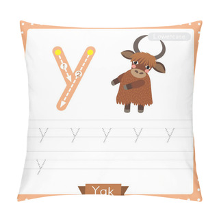 Personality  Letter Y Lowercase Cute Children Colorful Zoo And Animals ABC Alphabet Tracing Practice Worksheet Of Yak Standing On Two Legs For Kids Learning English Vocabulary And Handwriting Vector Illustration. Pillow Covers