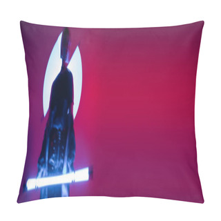 Personality  Abstract Silhouette Of Blurred Woman With Neon Lamps On Purple And Red Background, Banner Pillow Covers