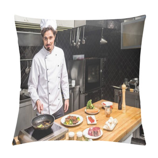Personality  Chef Frying Vegetables And Looking At Camera Pillow Covers