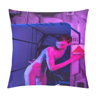 Personality  Cosmic Phenomenon, Unknown Humanoid Alien, Space Traveler In Neon Light Of Futuristic Science Center Pillow Covers