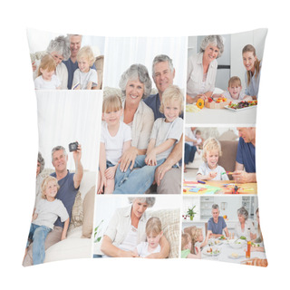 Personality  Collage Of A Family Enjoying Different Moments Together At Home Pillow Covers