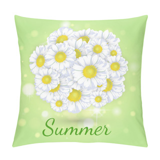 Personality  Bouquet Of Daisies On A Green Background Pillow Covers
