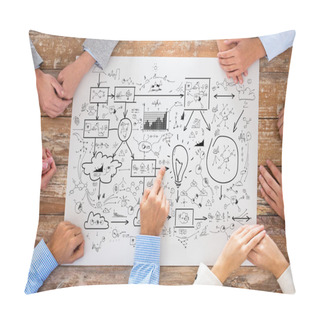 Personality  Close Up Of Business Team Pointing To Scheme Pillow Covers