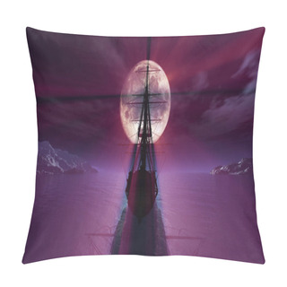 Personality  Old Ship In The Night Full Moon 3d Render Illustration Pillow Covers