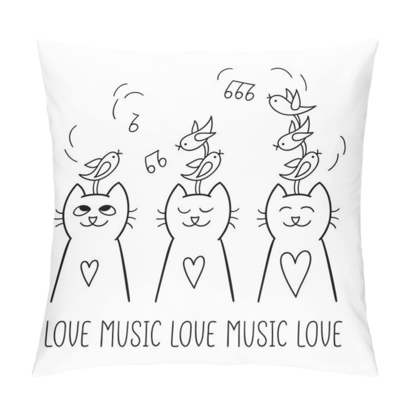 Personality  Funny cats are listening birds pillow covers