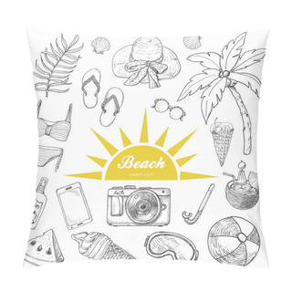 Personality  Summer Set Of Doodle Hand Drawn Objects Isolated On White Pillow Covers