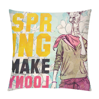 Personality  SPRING MAKE LOONY. Hand Drawn Illustration Of Fashion Girl With  Pillow Covers