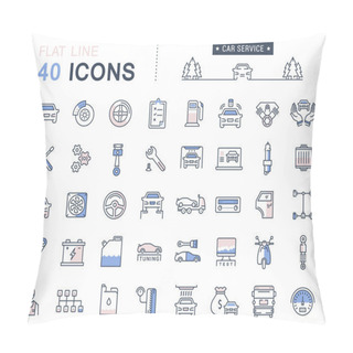 Personality  Set Vector Flat Line Icons Car Service Pillow Covers