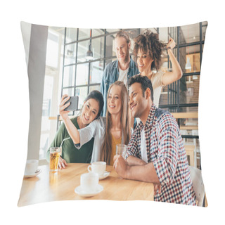 Personality  Friends Taking Selfie In Cafe Pillow Covers