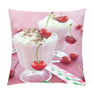 Personality  Two Glasses With Cherry Milkshake Pillow Covers