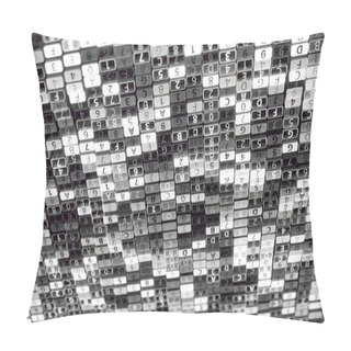 Personality  Abstract Background With Monochrome Digital Numbers And Letters Randomly Blinking, Seamless Loop. Animation. Black And White Characters Turned Upside Down. Pillow Covers