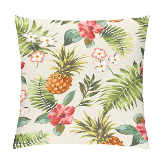 Personality Vintage Seamless Tropical Flowers With Pineapple Vector Pattern Background Pillow Covers