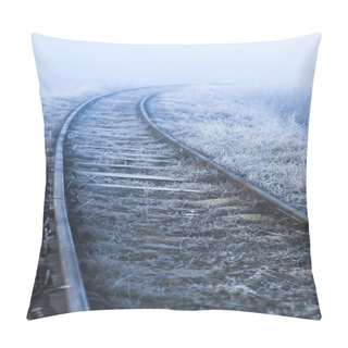 Personality  Winter Landscape. Railway On A Frosty Morning. Pillow Covers