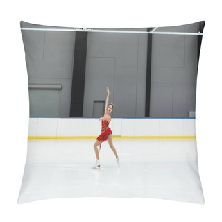 Personality  Full Length Of Young Woman In Dress Figure Performing Dance In Professional Ice Arena Pillow Covers
