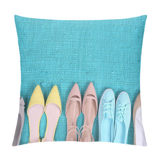 Personality  Female Fashion Shoes On Blue Carpet  Pillow Covers