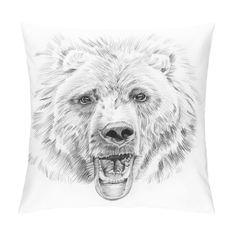 Personality  Portrait of bear drawn by hand in pencil pillow covers