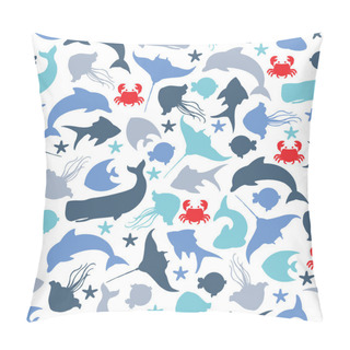 Personality  Seamless Pattern With Underwater Fishes, Dolphin, Blue Whale And Crab Pillow Covers