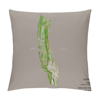 Personality  Area Of California, State Of Mainland United States, Isolated On A Solid Background In A Georeferenced Bounding Box. Labels. Satellite Imagery. 3D Rendering Pillow Covers