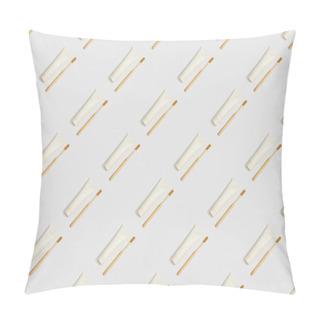 Personality  Diagonally Located Bamboo Toothbrushes And Toothpaste In Tubes On Grey Background, Seamless Background Pattern Pillow Covers