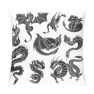 Personality  Chinese Dragon Silhouettes On White Background. Pillow Covers