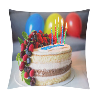 Personality  Homemade Kids Birthday Cake With Lots Of Fruits On Top, Cherries Pillow Covers