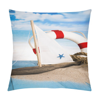 Personality  Holiday By The Sea, Lighthouse, Seagull, Lifebuoy, Sand, Shells Pillow Covers