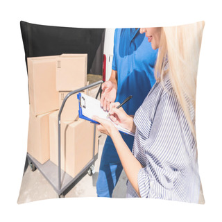Personality  Woman Signing Delivery Document Pillow Covers