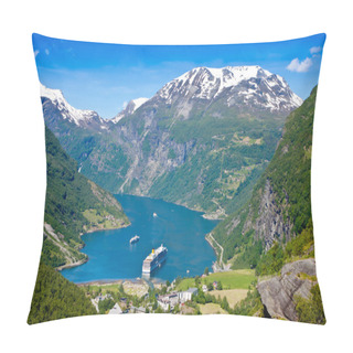 Personality  Cruise Ship In Geiranger Fjord Pillow Covers