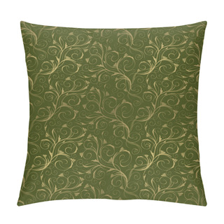 Personality  Seamless Vector Green And Gold Beauty Decorative Floral Ornament Pillow Covers