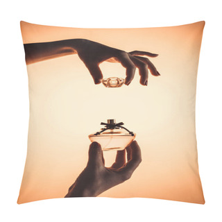 Personality  Cropped View Of Woman Opening Bottle Of Perfume, Isolated On Yellow Pillow Covers