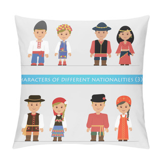Personality  Set Of Isolated Characters In Traditional National Costumes. Pillow Covers
