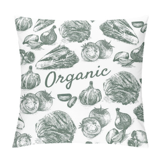 Personality  Vector Vintage Monochrome Illustration Of Organic Farm Products In Seamless Background Pillow Covers