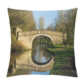 Personality  Reflections Of Old Stone Bridge On The Leeds/ Liverpool Canal.  England/ UK. Pillow Covers