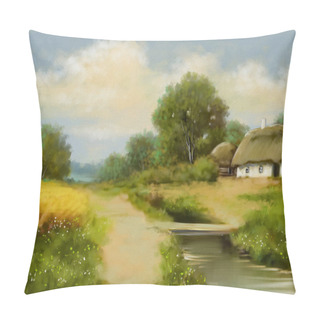 Personality  Paintings Rural Landscape, Old Village, Road In The Countryside. Fine Art Pillow Covers