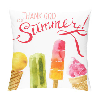 Personality  Watercolor Ice Cream With Type Design Pillow Covers
