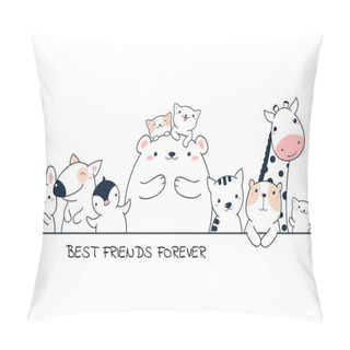 Personality  Best Friends Forever. Horizontal Poster With Cute Animals  Pillow Covers