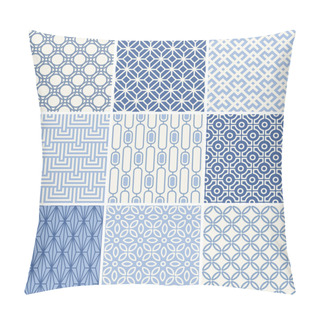 Personality  Seamless Oriental Geometric Patterns Set In Blue Pillow Covers