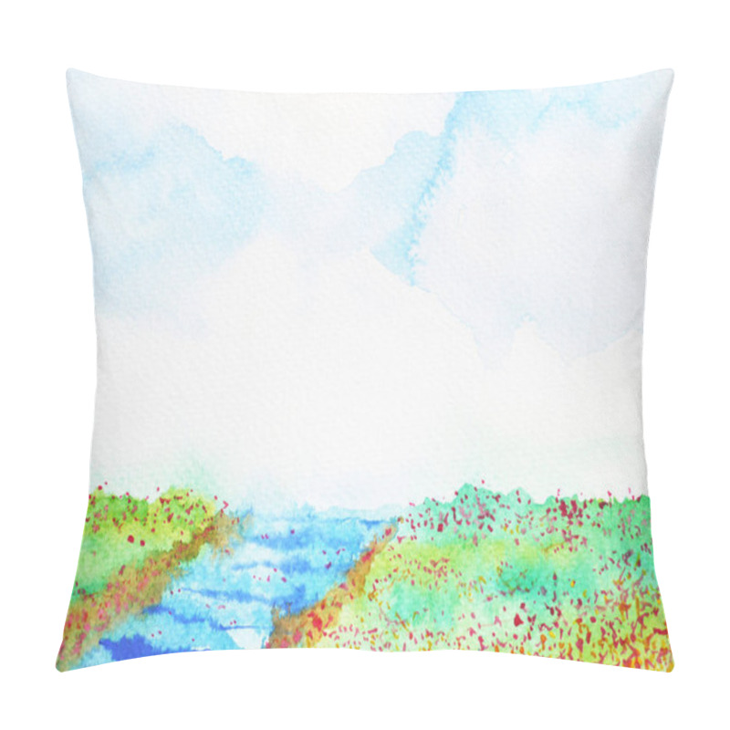 Personality  River and meadow flower field landscape watercolor painting pillow covers