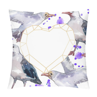 Personality  Sky Bird Seagull In A Wildlife. Wild Freedom, Bird With A Flying Wings. Watercolor Background Illustration Set. Watercolour Drawing Fashion Aquarelle Isolated. Frame Border Ornament Square. Pillow Covers