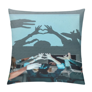 Personality  Young People Playing With Shadows After Work In Modern Office Pillow Covers