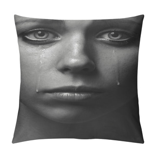 Personality  Violence And Abuse Of Girls Theme: Portrait Of A Beautiful Young Girl With Tears In Her Eyes, A Beautiful Sad Girl In The Studio Pillow Covers