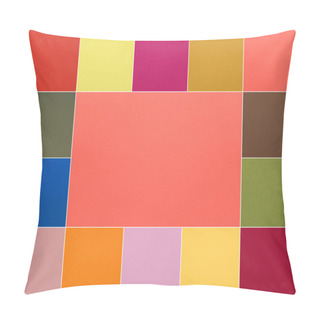 Personality  Color Of The Year 2019: Living Coral And Other Fashionable Trendy Colors Of Spring-summer 2019 Season From New York And London Fashion Weeks. Texture Of Colored Paper. Photo Collage Pillow Covers