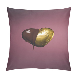 Personality  Heart Shaped Candy In Golden Wrapper With Liquid Chocolate Isolated On Pink Pillow Covers