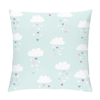 Personality  Clouds Vector Pattern With Colorful Hearts Rain. Cute Seamless Background For Valentines Day. Illustration For Babies, Kids. Pillow Covers